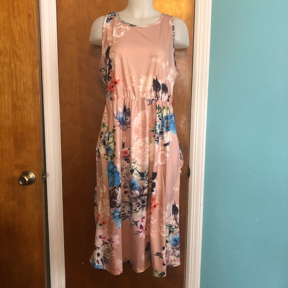 OURS FLORAL PINK RACERBACK KNEE LENGTH  DRESS NWT